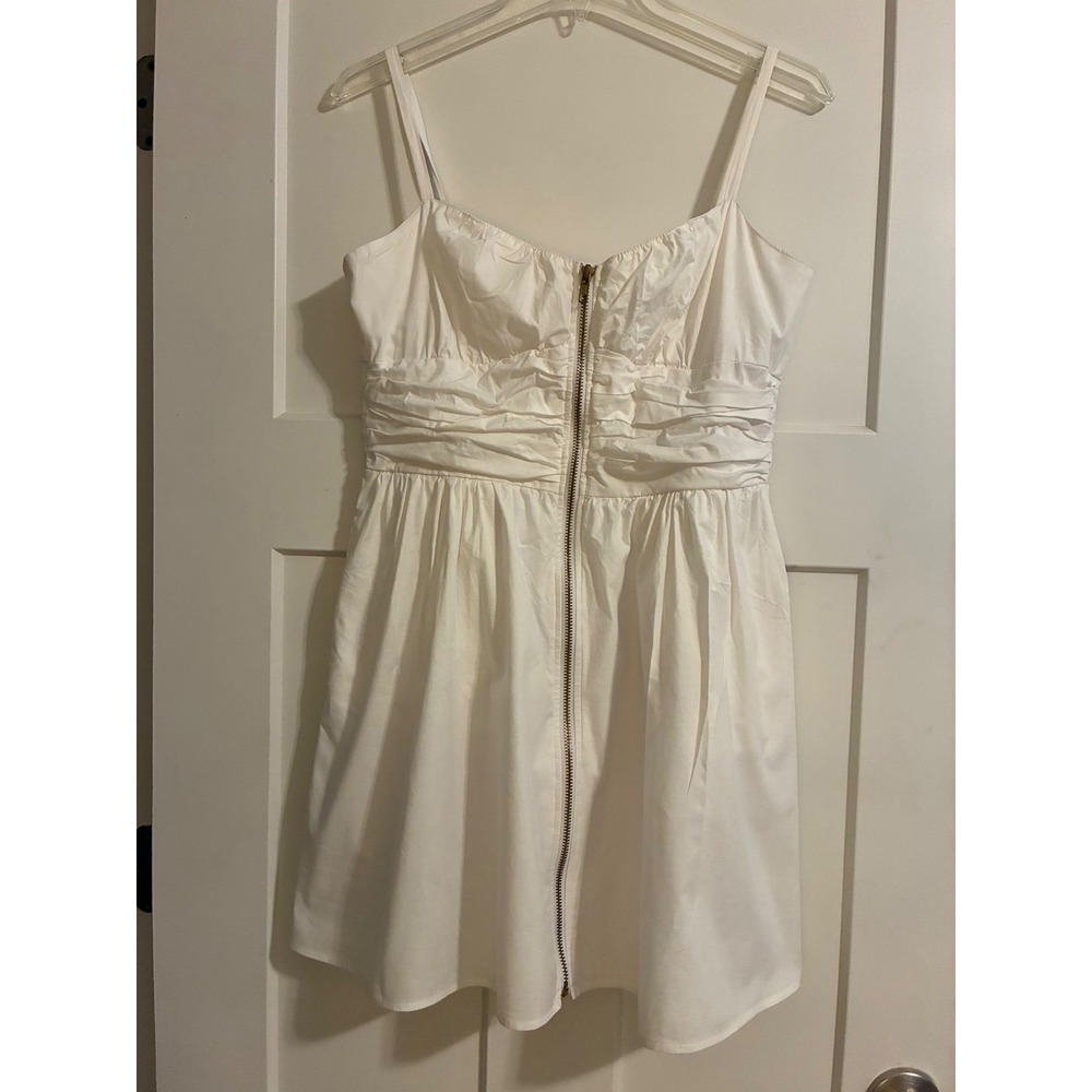 Sele White Zip Front Ruched Mini Cotton Dress Size M Bridal Bachelorette
